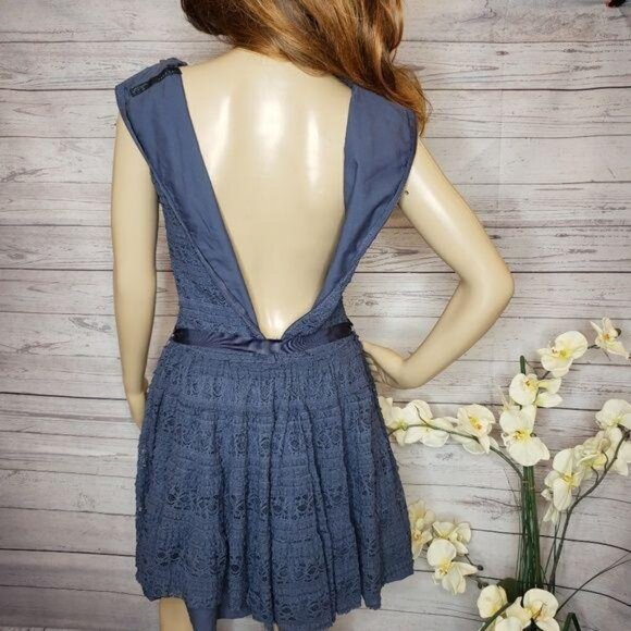 Zara Basic navy blue Women’s sleeveless Lace Dress With ribbon Bow Tie Waist S - Picture 8 of 9